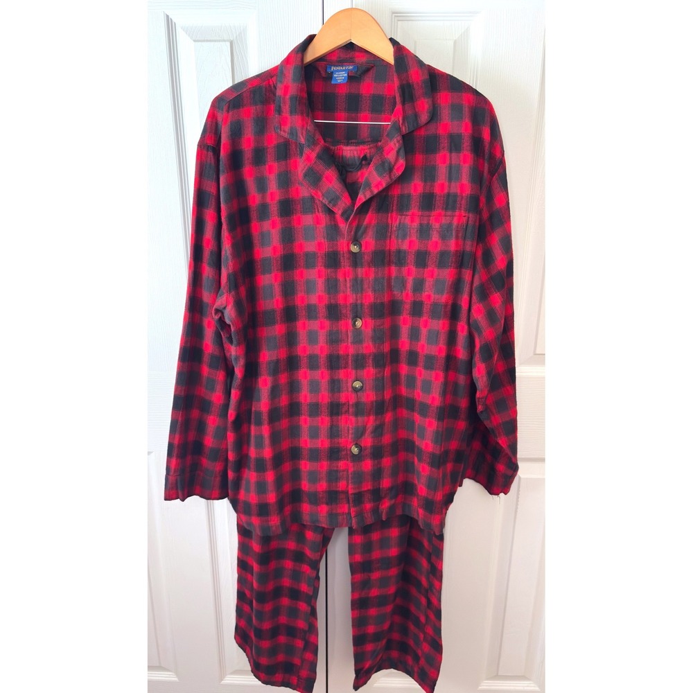 Pendleton Red Black Gray Plaid Cotton Flannel Long Pajama Set XL
